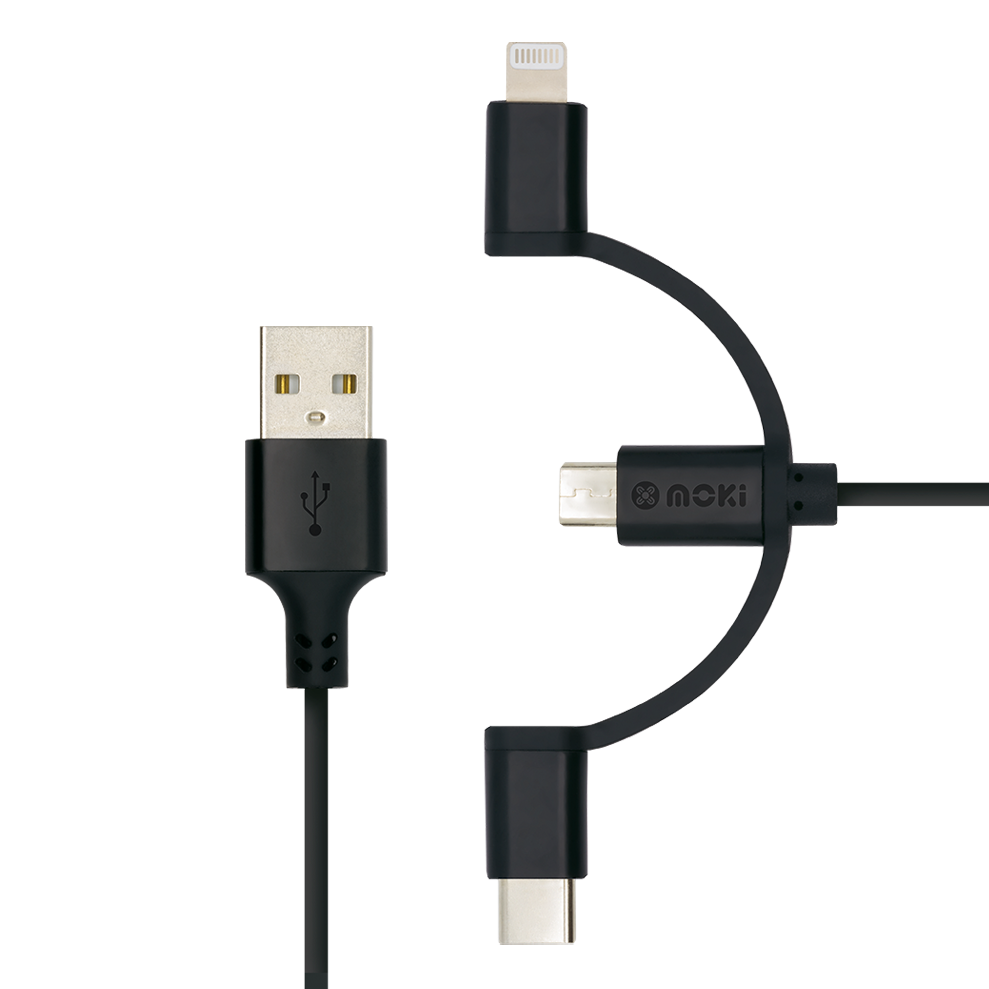 Câble multi USB - Câble Lightning , Micro-USB, USB type-C - Moxie