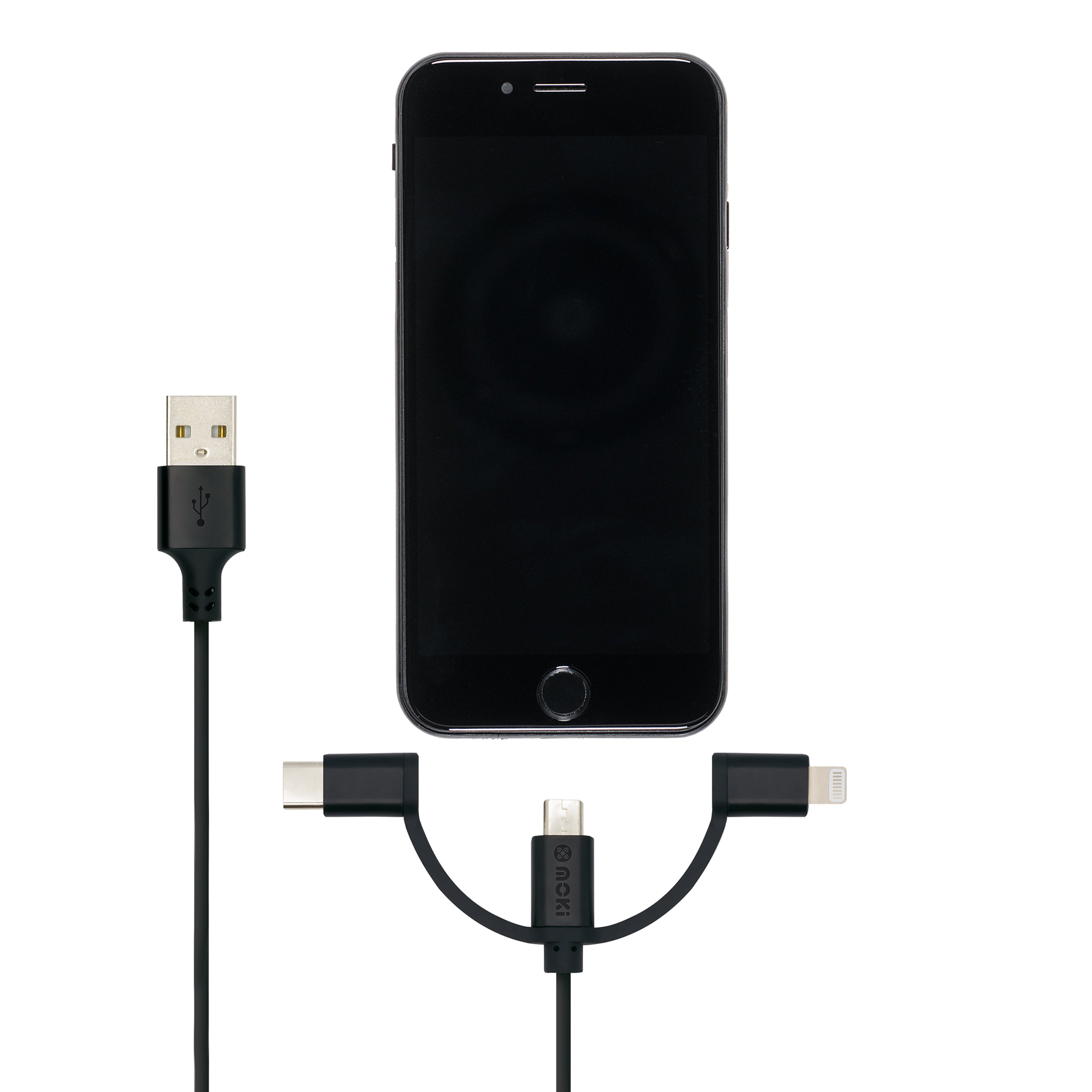 3 in 1 MicroUSB / Type-C / Lightning to USB-A SynCharge Cable